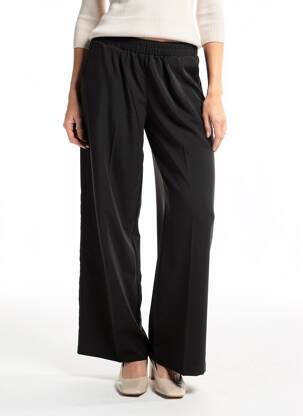Pantalon larg țesătură crep mărime normală negru GRACE & MILA femeie