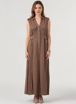 Rochie lungă mâneci scurte mâneci scurte maro TIFFOSI femeie