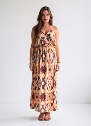 Rochie lungă țesătură poplin fără mâneci portocalie FREEMAN T.PORTER femeie