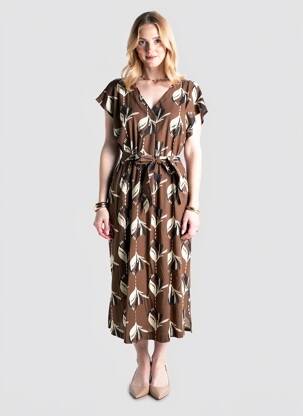Rochie midi imprimeu fantezie mâneci scurte maro WHITE STUFF femeie