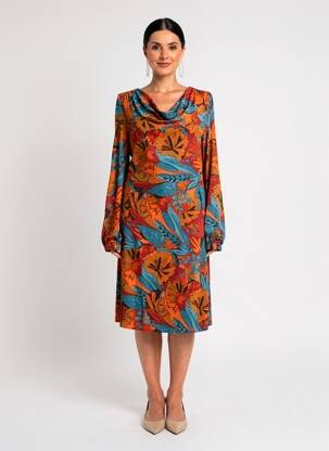 Rochie midi imprimeu fantezie mâneci lungi portocalie SURKANA femeie