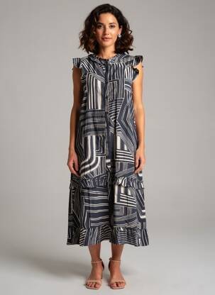 Rochie midi imprimeu fantezie mâneci scurte albastru STREET ONE femeie