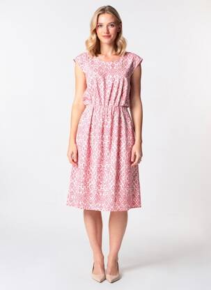 Rochie midi imprimeu fantezie mâneci scurte roz ICHI femeie