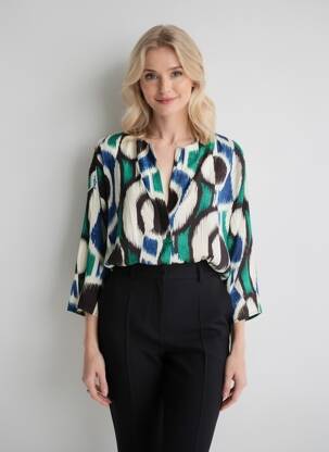 Bluză țesătură poplin mâneci 3/4 verde MOLLY BRACKEN femeie