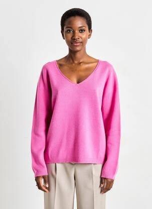 Pulover guler în v mâneci lungi roz L'ATELIER D'ANNA femeie