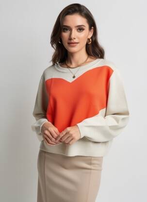 Pulover țesătură melanj mâneci lungi bej ICI ET MAINTENANT femeie