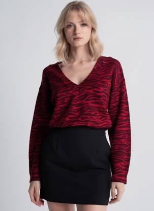 Pulover guler în v mâneci lungi roșu FREEMAN T.PORTER femeie