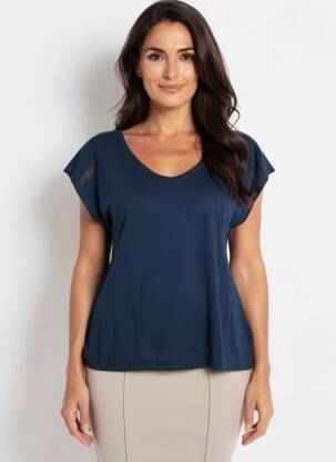 Tricou guler în v mâneci scurte albastru STREET ONE femeie