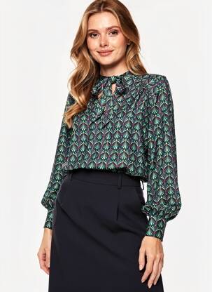 Bluză imprimeu fantezie mâneci lungi verde BLUTSGESCHWISTER femeie