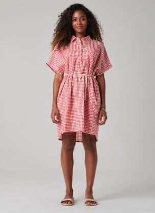 Rochie midi imprimeu fantezie mâneci scurte roșu ICHI femeie