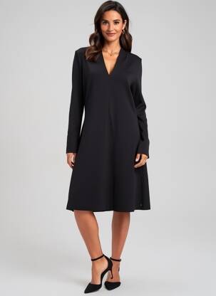 Rochie midi croială fluidă mâneci lungi negru SURKANA femeie