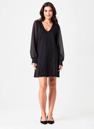Rochie pulover guler în v mâneci lungi negru FREEMAN T.PORTER femeie