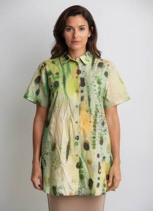 Tunică mâneci scurte țesătură crep verde SURKANA femeie