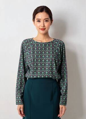 Top elasticitate mâneci lungi verde BLUTSGESCHWISTER femeie