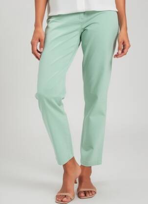 Pantalon slim țesătură poplin mărime normală verde LCDN femeie