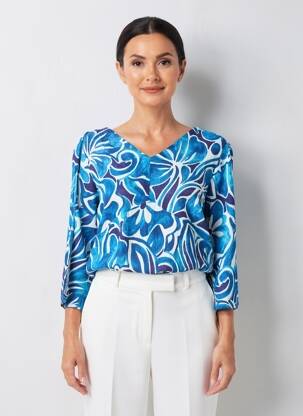 Top țesătură crep mâneci 3/4 albastru L'ATELIER D'ANNA femeie