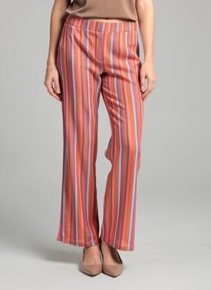 Pantalon drept talie elastică mărime normală roz ICHI femeie