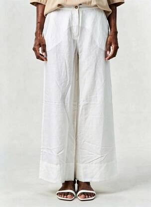 Pantalon larg închidere cu fermoar sub clapetă cu nasturi mărime normală bej SURKANA femeie
