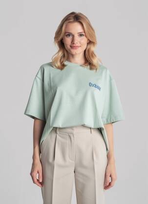 Tricou serigrafie flockată mâneci scurte albastru OXBOW femeie