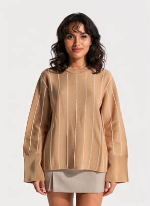 Pulover elasticitate mâneci lungi maro IN WEAR femeie