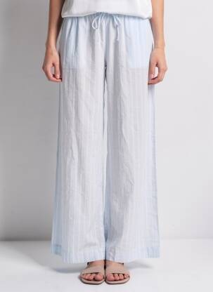 Pantalon drept țesătură poplin mărime normală albastru KAFFE femeie