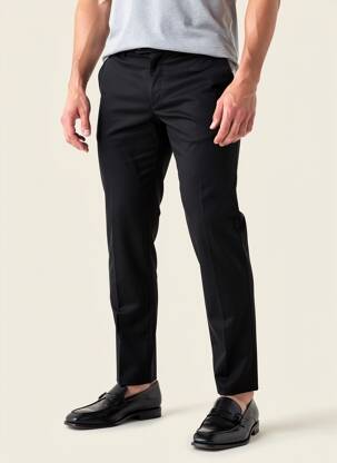 Pantalon drept țesătură poplin mărime normală negru BARBERINI bărbat