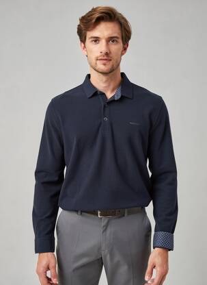 Polo mâneci lungi mâneci lungi albastru DELAHAYE bărbat