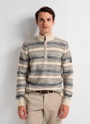 Pulover țesătură jacquard mâneci lungi bej FQ1924 bărbat