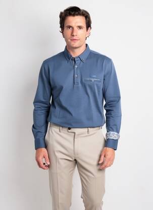 Polo mâneci lungi mâneci lungi albastru DELAHAYE bărbat