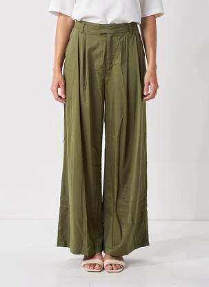 Pantalon larg închidere cu fermoar sub clapetă cu cârlig mărime normală verde FREEMAN T.PORTER femeie
