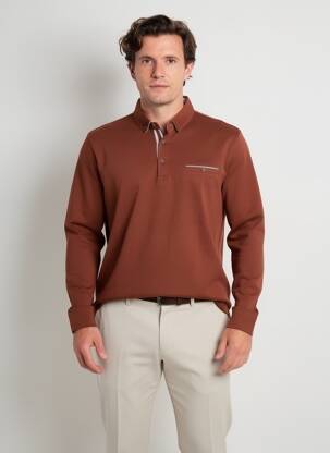 Polo mâneci lungi mâneci lungi maro DELAHAYE bărbat