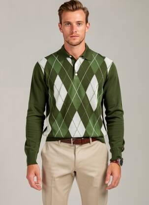 Pulover țesătură jacquard mâneci lungi verde TOMMY HILFIGER bărbat