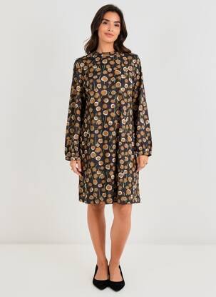 Rochie midi imprimeu fantezie mâneci lungi negru AGATHE & LOUISE femeie