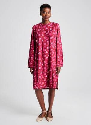 Rochie midi imprimeu fantezie mâneci lungi roz AGATHE & LOUISE femeie