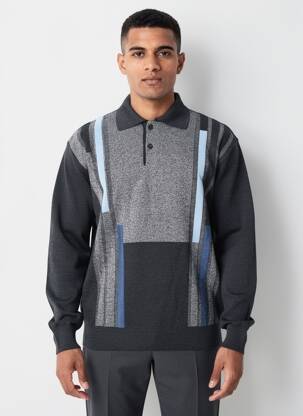 Pulover guler polo mâneci lungi gri GUY DE BERAC bărbat