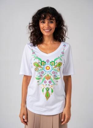 Tricou serigrafie flockată mâneci scurte alb SOPHIA femeie