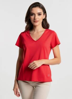 Tricou guler în v mâneci scurte roșu NOOS NOOS femeie
