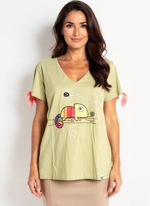 Tricou guler în v mâneci scurte verde NOOS NOOS femeie