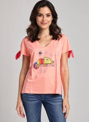 Tricou guler în v mâneci scurte roz NOOS NOOS femeie