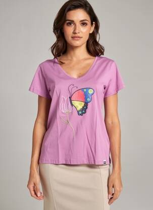 Tricou guler în v mâneci scurte violet NOOS NOOS femeie