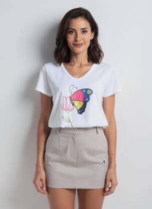 Tricou guler în v mâneci scurte alb NOOS NOOS femeie