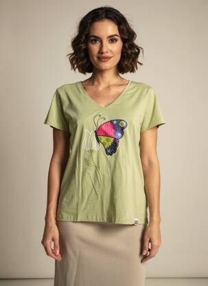 Tricou guler în v mâneci scurte verde NOOS NOOS femeie