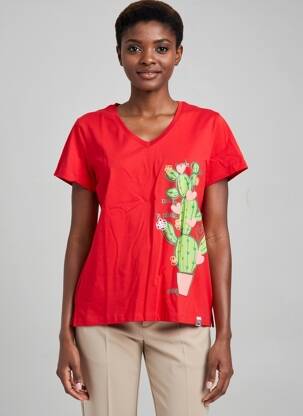 Tricou serigrafie flockată mâneci scurte roșu NOOS NOOS femeie