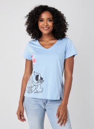 Tricou serigrafie flockată mâneci scurte albastru NOOS NOOS femeie