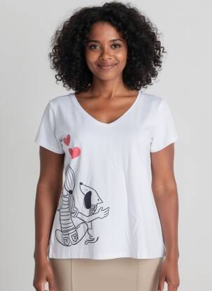 Tricou serigrafie flockată mâneci scurte alb NOOS NOOS femeie