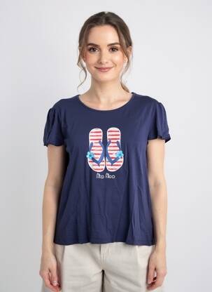 Tricou elasticitate mâneci scurte albastru TRES BOUTONS femeie
