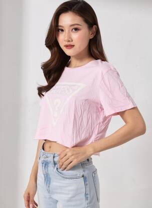 Tricou imprimeu fantezie mâneci scurte roz GUESS femeie