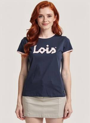 Tricou serigrafie mâneci scurte albastru LOIS femeie