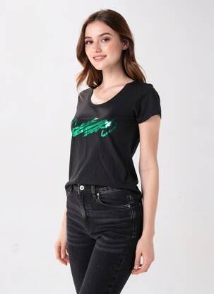 Tricou serigrafie mâneci scurte negru GUESS femeie