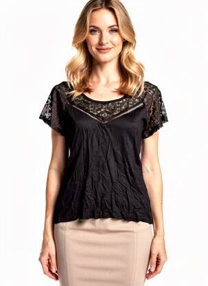 Tricou elasticitate mâneci scurte negru DEELUXE femeie